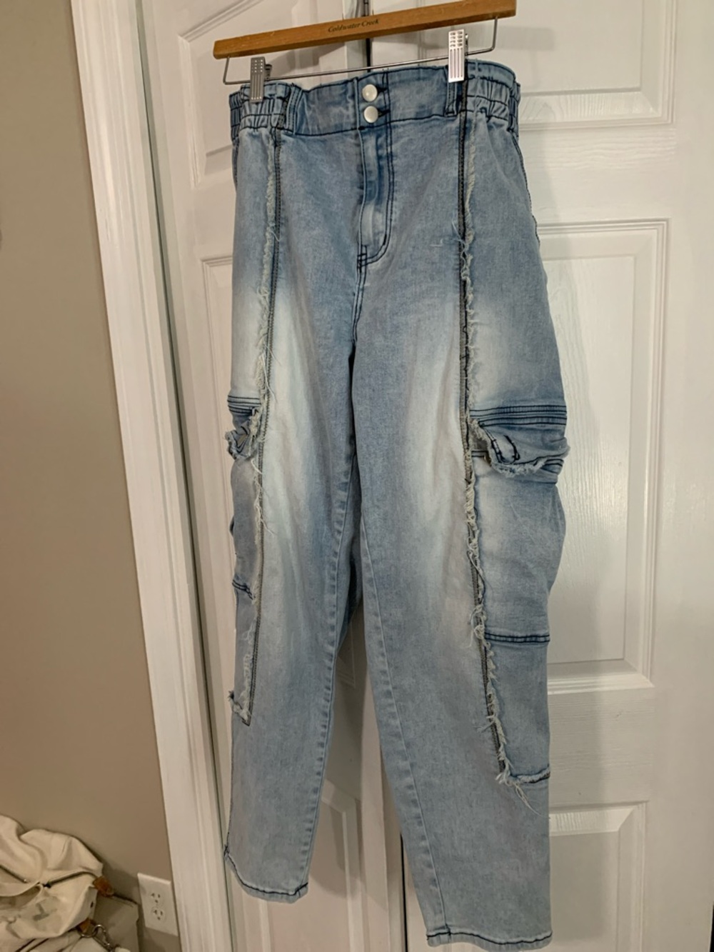 Light Blue High-Rise Cargo Jeans for Women